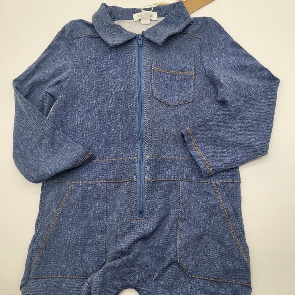 Angel Dear Baby 12-18M Zip One Piece Faux Denim Style Retro Coverall Jumpsuit - Picture 3 of 5